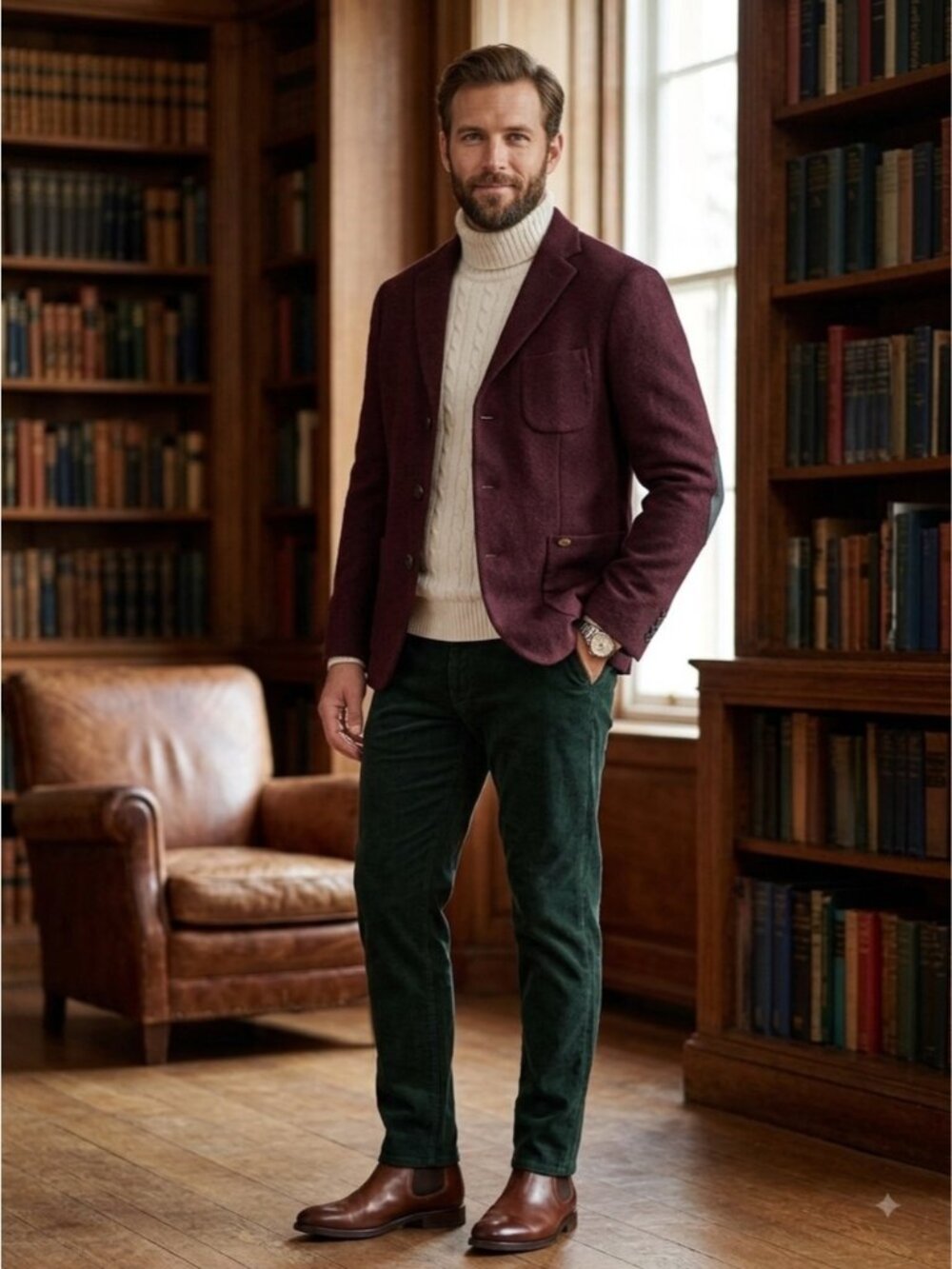Scotch & Soda Wool Burgundy Blazer with Cream Turtleneck size S/46
